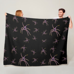 Huntsman Spiders Art On Black, Fleece Blanket