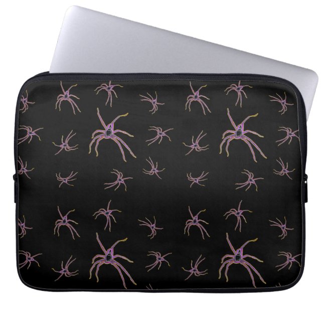 Huntsman Spiders Art On Black, Laptop Sleeve (Front)