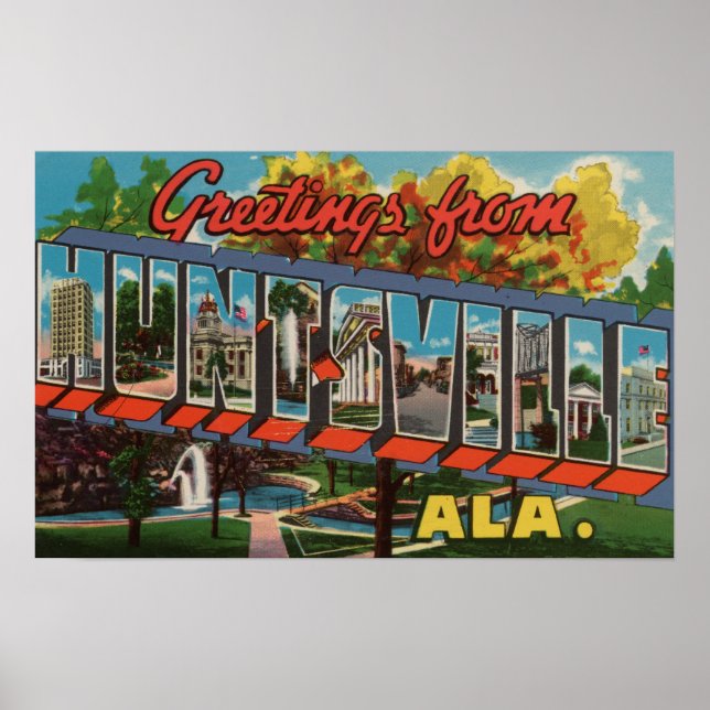 Huntsville, Alabama - Large Letter Scenes Poster (Front)