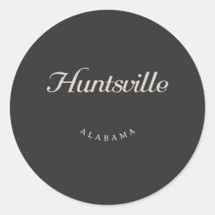 Huntsville Alabama White Font Classic Round Sticker