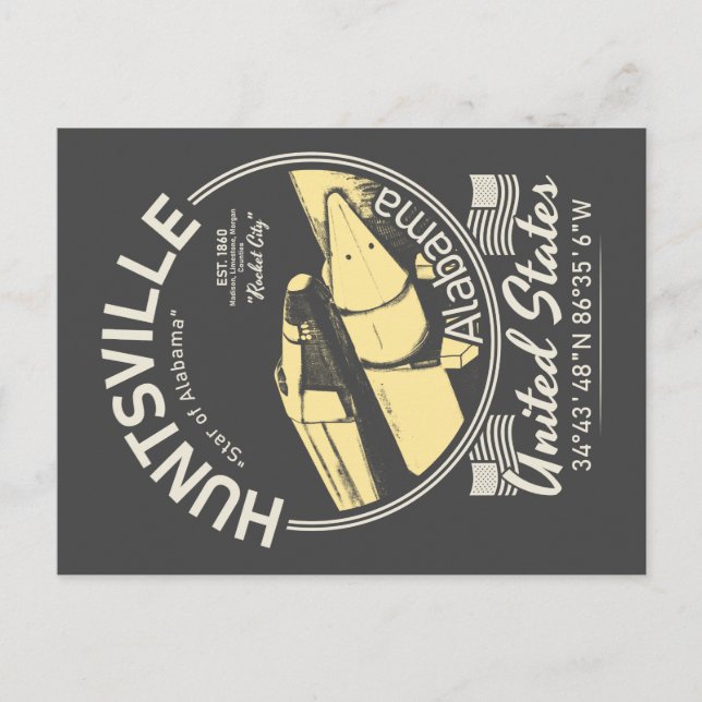 HUNTSVILLE CITY ALABAMA - ROCKET SPACESHIP POSTCARD (Front)