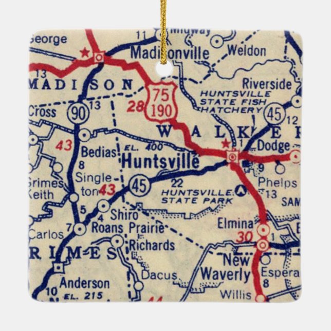 Huntsville TX Vintage Map Ceramic Ornament (Back)