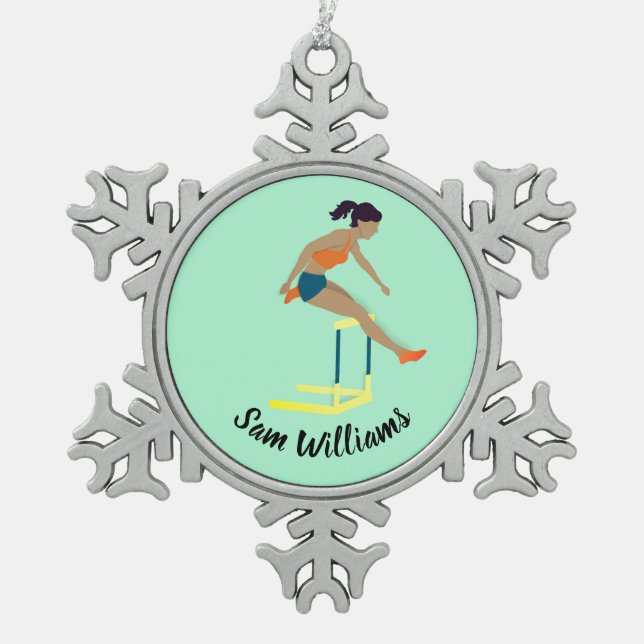 Hurdles Snowflake Pewter Christmas Ornament (Front)