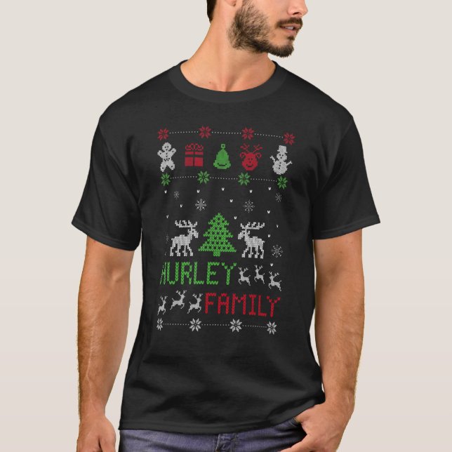 Hurley Family Matching Ugly Christmas Family Name T-Shirt (Front)