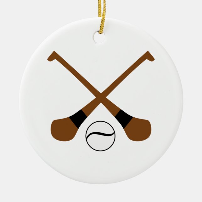 Hurling bats and ball ceramic tree decoration (Front)