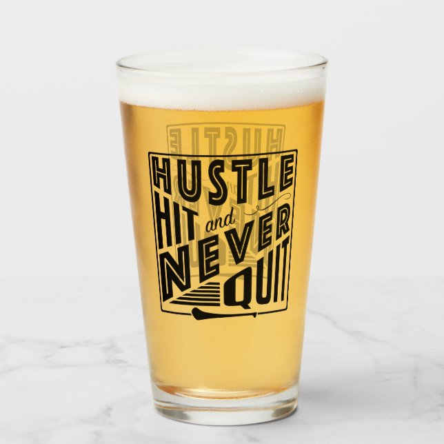 Hurling Hustle Hit & Never Quit, GAA Gaelic Games Glass (Front Filled)