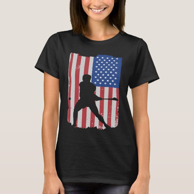 Hurling Player American Flag T-Shirt (Front)