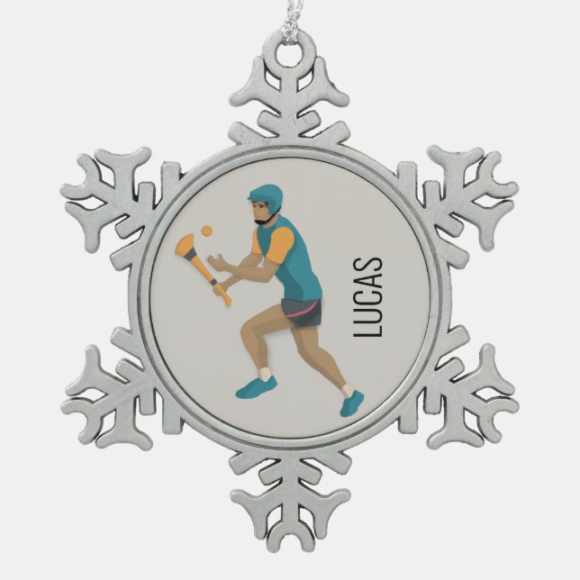 Hurling Snowflake Pewter Christmas Ornament (Front)