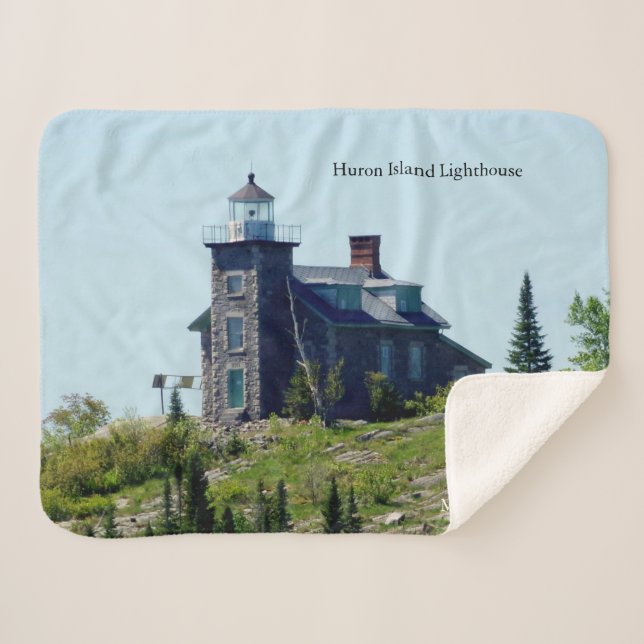 Huron Island Lighthouse sherpa blanket (Front (Horizontal))