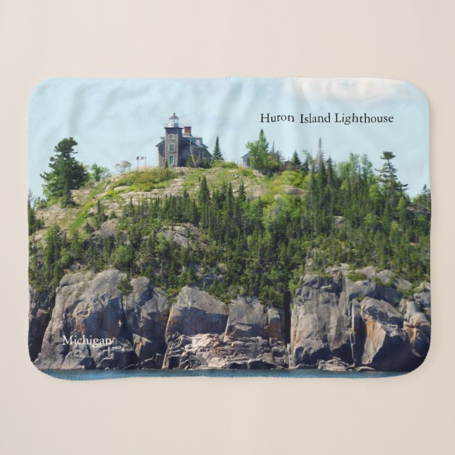 Huron Island Lighthouse wide angle sherpa blanket (Front (Horizontal))