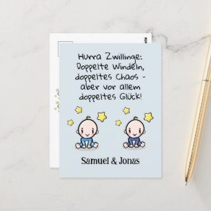 Hurra Zwillinge, Glückwunsch Geburt, mit Namen,   Postcard