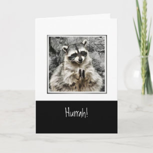 Hurrah! Cute Raccoon Clapping Funny Animal Art Holiday Card