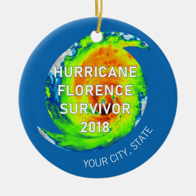 HURRICANE FLORENCE SURVIVOR | City and State Ceramic Ornament (Front)