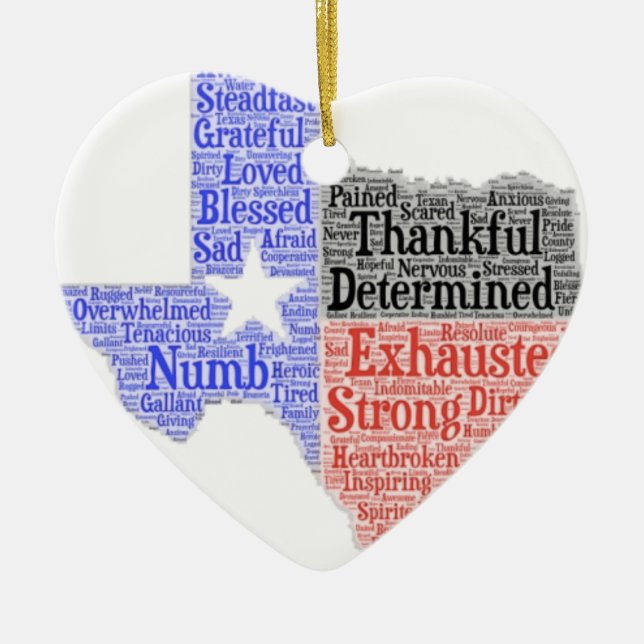 Hurricane Harvey Word Cloud Ceramic Tree Decoration (Front)