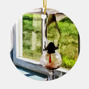 Hurricane Lamp in a Sunny Window Ceramic Ornament