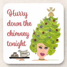 Hurry Down the Chimney Christmas Coaster