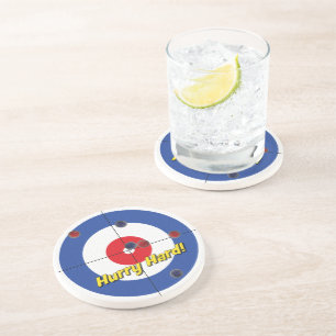 "Hurry Hard!" Sandstone Coaster - (Blue)