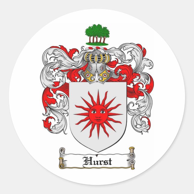 HURST FAMILY CREST -  HURST COAT OF ARMS CLASSIC ROUND STICKER (Front)