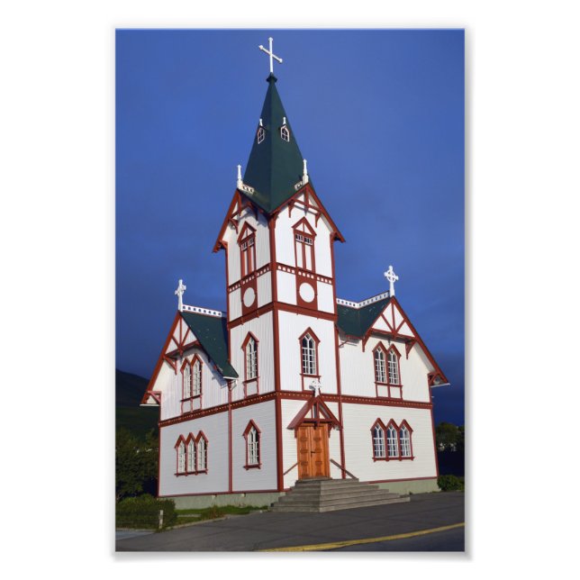 Husavik Lutheran Church, Iceland. Photo Print (Front)