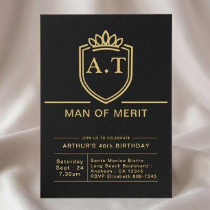 Husband 40th Birthday 40 Years Black Gold Party Invitation
