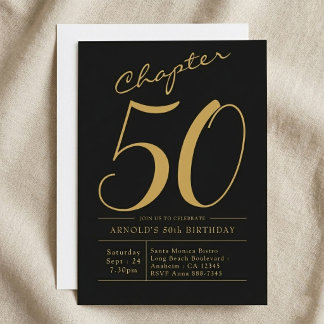 Husband 50th Birthday 50 Years Black Gold Party Invitation