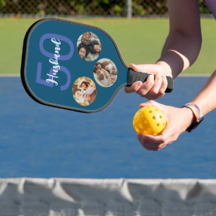 Husband 50th Birthday Modern 3 Photo Collage Pickleball Paddle