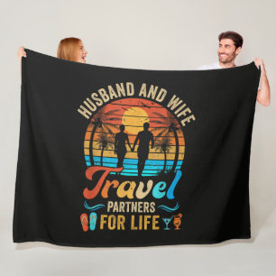 Husband and Wife Travel Partners for Life Beach Fleece Blanket
