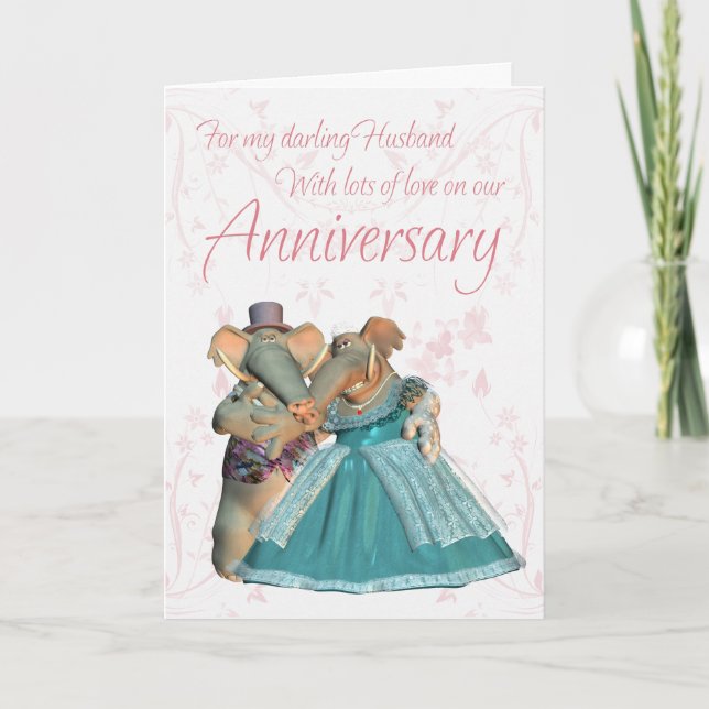 Husband Anniversary card with elephants (Front)