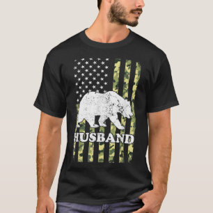 Husband Bear Camping Hiking Camouflage USA America T-Shirt