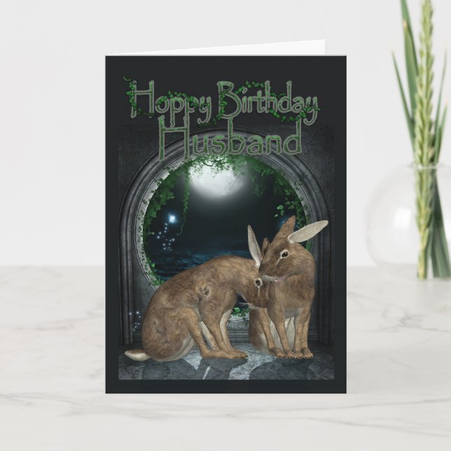 Husband Birthday Card - Hoppy Birthday With Rabbit (Front)