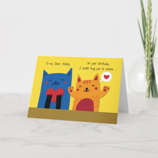 Husband Birthday Cats Hugs and Love Card (Front)
