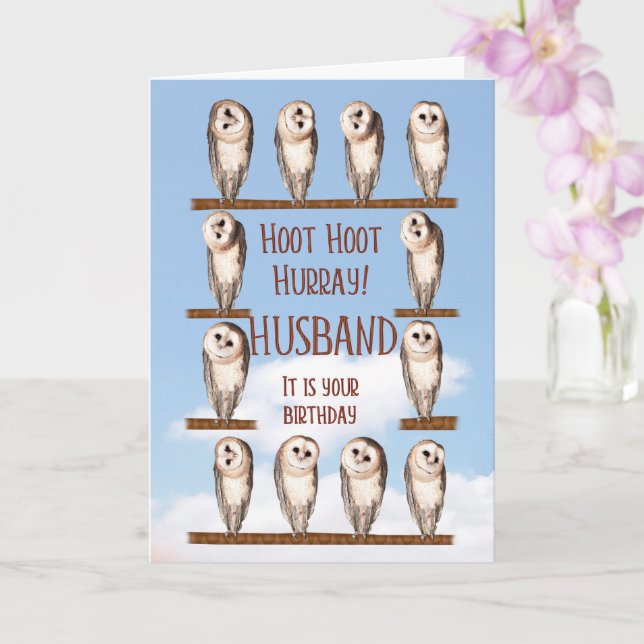Husband Birthday, Curious Owls Card (Orchid)
