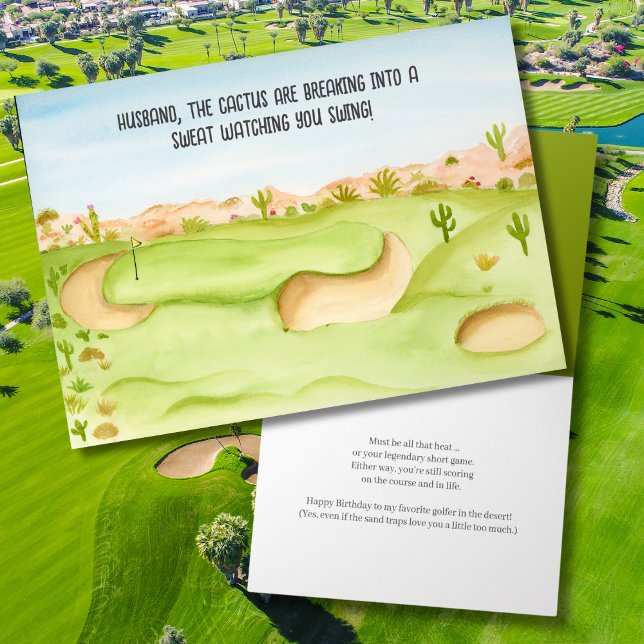 Husband, Birthday Desert Golf Course Watercolor Card (Creator Uploaded)