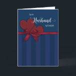 Husband Birthday To my Husband with Love Card<br><div class="desc">Masculine,  romantic card for your husband on his birthday,  has navy stripes and red hearts and ribbon.</div>