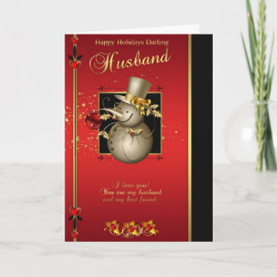 Husband Christmas Card - Gold Effect Snowman - Red