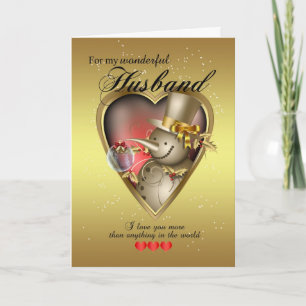 Husband Christmas Card - Snowman In Heart