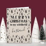 Husband Christmas Tree Minimal Natural Holiday Card<br><div class="desc">Traditional Christmas Card lettered with "Merry Christmas to my wonderful husband" (editable). Simple typography style with doodle sketched Christmas tree forest design inside and out. This holiday card has a neutral,  minimal colour palette of natural beige and black.</div>