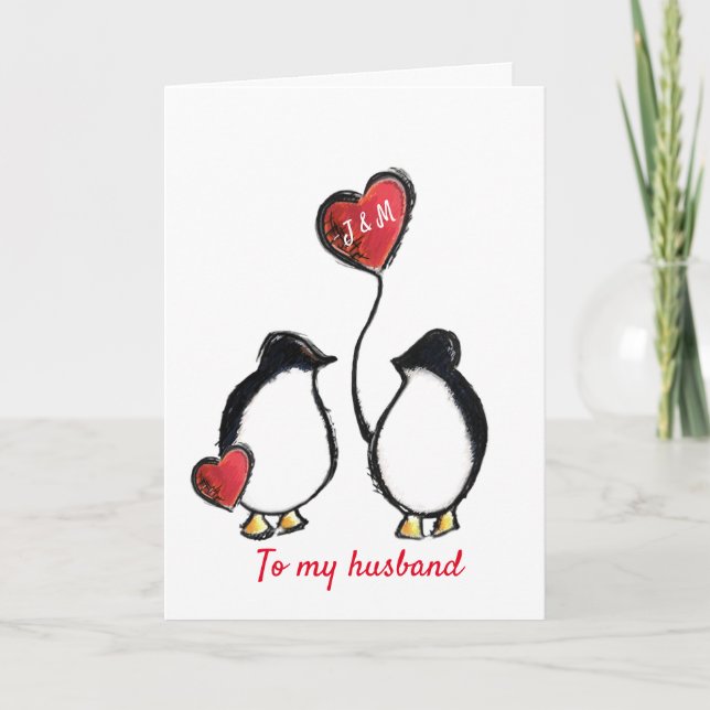 husband cute penguin Christmas Card (Front)