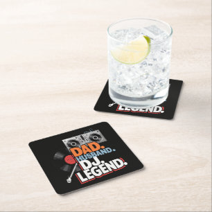 Husband Dad DJ Legend Square Paper Coaster