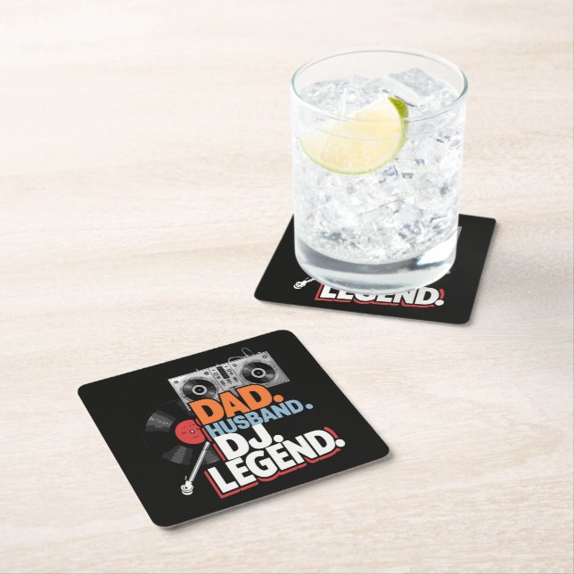 Husband Dad DJ Legend Square Paper Coaster (Insitu)