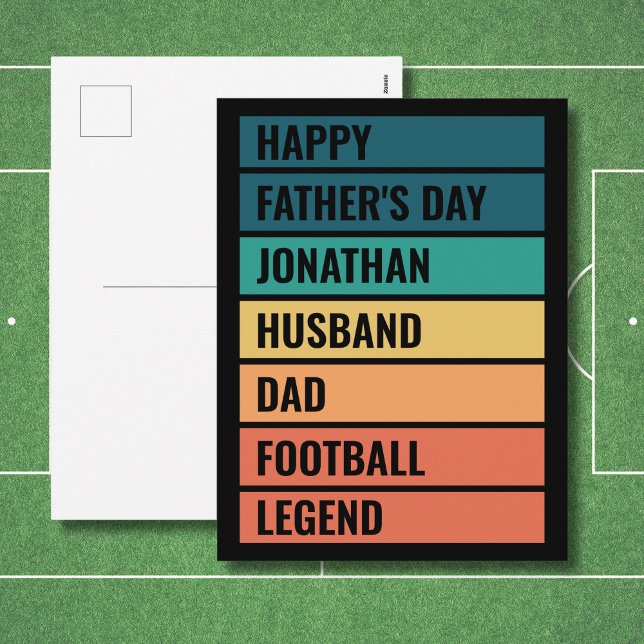 Husband Dad Football Legend Retro Father's Day  Holiday Postcard (Personalize as required -  all text is editable, change the name, occasion, recipient or sport)