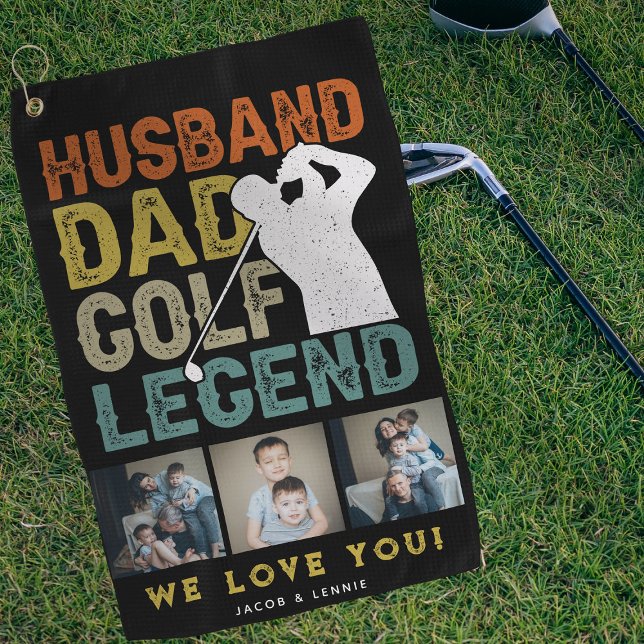 Husband, Dad, Golf Legend 3xPhoto Fathers Day Gift Golf Towel (Creator Uploaded)
