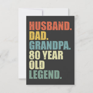 Husband Dad Grandpa 80 Year Old Legend 80 birthday Card