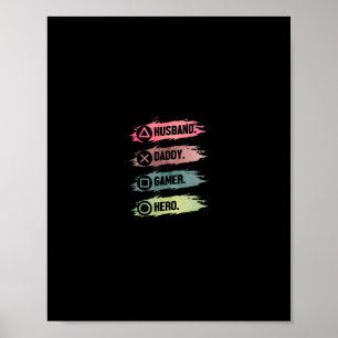 Husband Daddy Gamer Hero Funny Gaming Dad Father's Poster