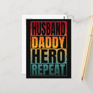 Husband Daddy Hero Repeat Postcard