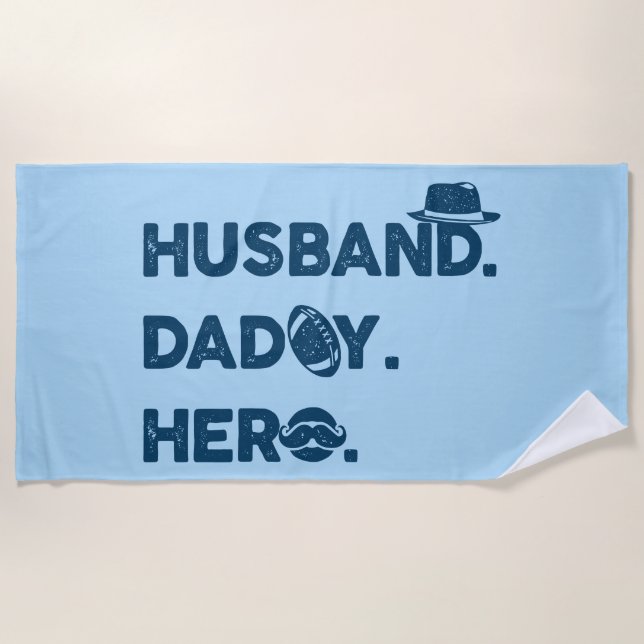 Husband. Daddy. Hero. Retro Graphic Beach Towel (Front)