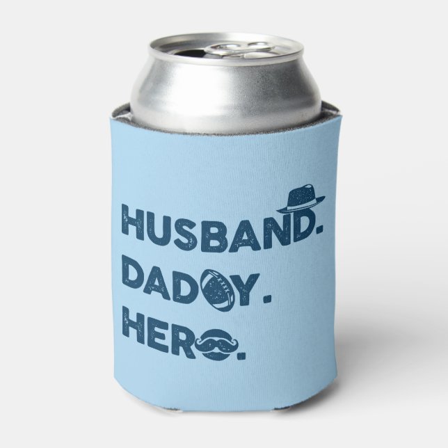 Husband. Daddy. Hero. Retro Graphic Can Cooler (Can Front)