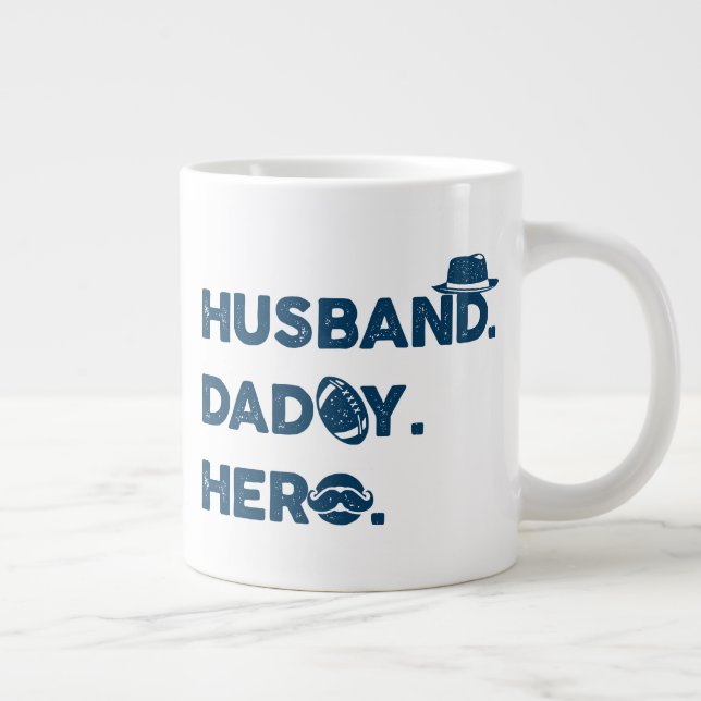 Husband. Daddy. Hero. Retro Graphic Large Coffee Mug (Right)
