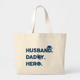 Husband. Daddy. Hero. Retro Graphic Large Tote Bag