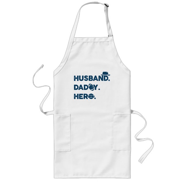 Husband. Daddy. Hero. Retro Graphic Long Apron (Front)